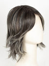 RUFFLE-RIBBON-R | Off-Black base with Warm Medium Brown and Silver highlights. The Dark Brown Root creates a naturally dimensional appearance