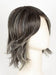 RUFFLE-RIBBON-R | Off-Black base with Warm Medium Brown and Silver highlights. The Dark Brown Root creates a naturally dimensional appearance
