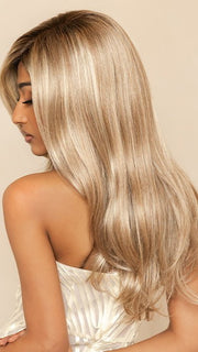 EXCLUSIVE COLOR ARABIAN SAND™ | Neutral Chocolate Brown Roots fade into a Neutral Blonde Base, blended with Sandy, Chestnut, Golden, and Honey Blondes, with Soft Creamy Blonde Highlights and Face-Framing Lowlights