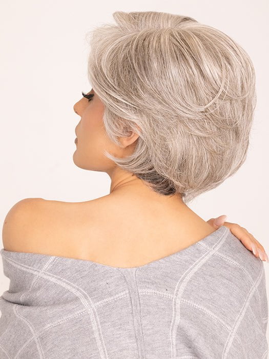 Roxie wearing MONOLOGUE by RAQUEL WELCH in RL51/61 ICED GRANITA | Lightest Grey Progresses to a Deep Grey at the Nape
