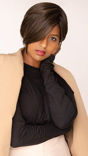 Sophia wearing ANASTASIA by KIM KIMBLE in MC4/10SS ESPRESSO MARTINI | Dark Brown with Lighter Brown Highlights