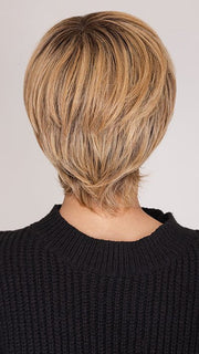 Roxie wearing CHARLOTTE by RENE OF PARIS in CINDER-TOFFEE | Blonde blended with Toffee, Burnt Toffee, Fudge Blonde, Milk Chocolate, and Deep Golden Blonde Tones