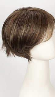 ALMOND ROCKA R | Rooted Dark Golden Brown base color with Strawberry Blonde and Bright Cooper evenly blended highlights