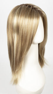 CREAMY-TOFFEE-R | Light Platinum Blonde and Light Honey Blonde evenly blended with dark roots