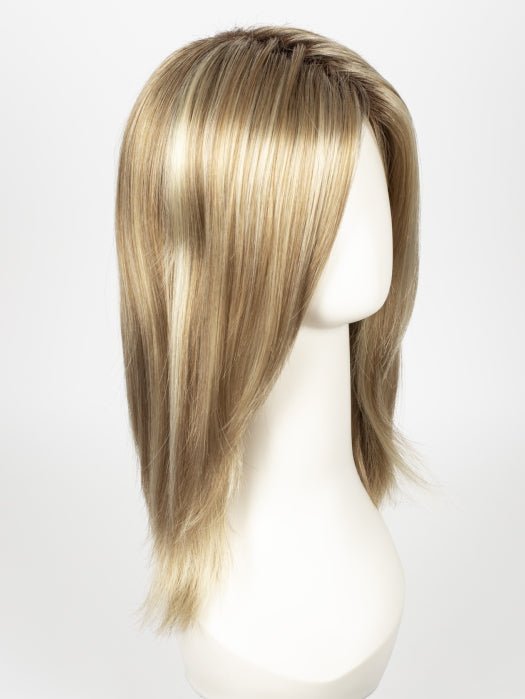 CREAMY-TOFFEE-R | Light Platinum Blonde and Light Honey Blonde evenly blended with dark roots