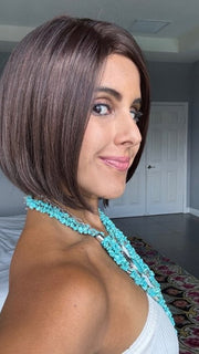 Lorena @faux.hurr.lifee wearing ELITE by ELLEN WILLE in color DARK CHOCOLATE MIX | Warm Medium Brown, Dark Auburn, and Dark Brown blend