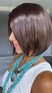Lorena @faux.hurr.lifee wearing ELITE by ELLEN WILLE in color DARK CHOCOLATE MIX | Warm Medium Brown, Dark Auburn, and Dark Brown blend