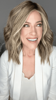 Kristyna Moore @kristynamoore wearing BIG SPENDER by RAQUEL WELCH WIGS in color RL12/22SS SHADED CAPPUCCINO | Light Golden Brown Evenly Blended with Cool Platinum Blonde Highlights with Dark Roots