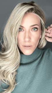 Kristyna Moore @kristynamoore wearing STATEMENT STYLE by RAQUEL WELCH WIGS in color RL19/23SS SS BISCUIT | Light Ash Blonde Evenly Blended with Cool Platinum Blonde with Dark Roots 