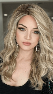 Sandy Holston @i_be_wiggin wearing DAY TO DATE by RAQUEL WELCH WIGS in color RL1621SS SHADED SAND | Light Blonde shaded with Medium Brown