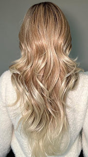 MELTED-MARSHMALLOW | Subtly Warm Dark Sandy Blonde Blend with Medium Brown Roots and Light Ash Blonde Tips and Highlights
