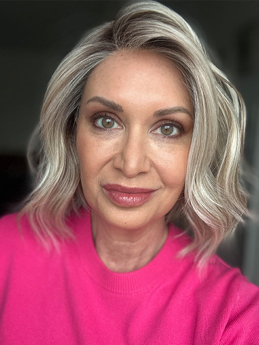 Emily H. @she_sheds_more wearing AMI by BELLE TRESS in color BUTTERBEER R | Dark Brown Base and Root that transitions smoothly into a buttery blonde, infused with creamy honey and toffee tones