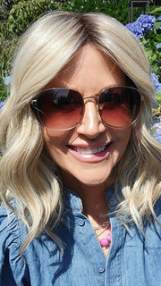 Natalie @vanish.into.thin.hair is wearing ANDIE by BELLE TRESS in color BUTTERBEER R | Dark Brown Base and Root that transitions smoothly into a buttery blonde, infused with creamy honey and toffee tones