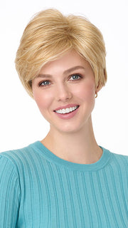 Model is wearing ANGEL by ENVY in color VANILLA-BUTTER | Golden Blonde blended with Champagne Blonde