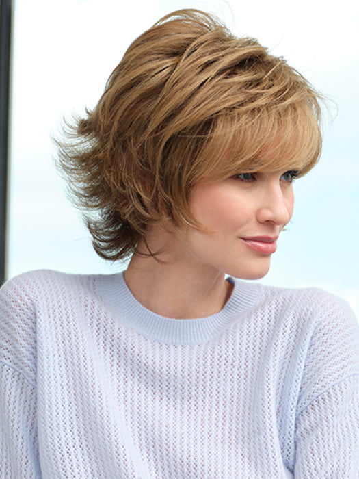 ARIA by ENVY in color TOASTED SESAME | Medium Brown roots with overall Warm Cinnamon base and Golden Blonde highlights