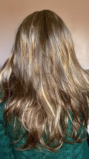 Crystal @crystallhoneycutt wearing ANGELICA by NORIKO in color ICED MOCHA R | Rooted Dark with Medium Brown blended with Light Blonde highlights
