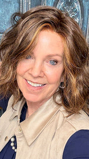 Susan Sparks @an_affair_with_hair wearing ARLO by ESTETICA in color R6/28F | Chestnut Brown w/Red Frost