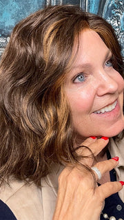 Susan Sparks @an_affair_with_hair wearing ARLO by ESTETICA in color R6/28F | Chestnut Brown w/Red Frost