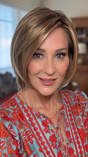 Eileen @crazywiglady is wearing AVA by JON RENAU in color 24BT18S8 SHADED MOCHA | Medium Natural Ash Blonde & Light Natural Gold Blonde Blend, Shaded with Medium Brown
