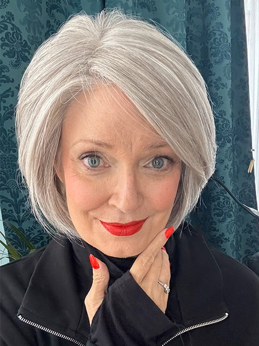 Mel B. @mels.be.ageless wearing AVA by JON RENAU in color 101F48T MARTINI | Soft White Front, Light Brown with 75% Grey Blend with Soft White Tips