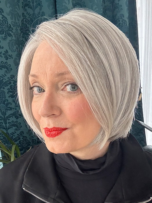 Mel B. @mels.be.ageless wearing AVA by JON RENAU in color 101F48T MARTINI | Soft White Front, Light Brown with 75% Grey Blend with Soft White Tips