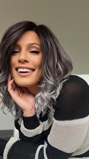 Roxie wearing GRAYDIENT-STORM | Dark Brown Roots that Melt into Light Gray and Silver Tones Towards the Ends