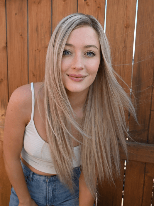 Steph @wigswithsteph wearing KIM by JON RENAU in FS17/101S18 PALM SPRINGS BLONDE | Light Ash Blonde with Pure White Natural Violet Bold Highlights, Shaded with Dark Natural Ash Blonde | Washed with purple shampoo