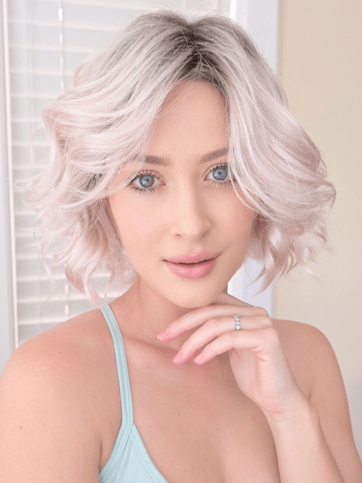 Steph B. @wigswithsteph wearing JANUARY by JON RENAU in color FS60/PKS18 FROST | Pure White with Pink Blended. Shaded with Dark Natural Ash Blonde