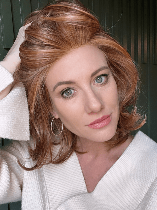 Jenny B. @thewiggygirl wearing GODDESS by RAQUEL WELCH WIGS in color RL31/29 FIERY COPPER | Medium Light Auburn Evenly Blended with Ginger Blonde