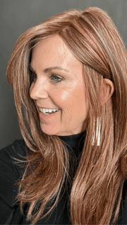Susan Sparks @sparkles_intheworld wearing SPOTLIGHT ELITE by RAQUEL WELCH WIGS in color RL31/29 FIERY COPPER | Medium Light Auburn Evenly Blended with Ginger Blonde
