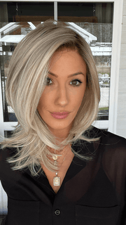 Jenna @jenna_fail wearing DREW by JON RENAU in color FS17/101S18 PALM SPRINGS BLONDE | Light Ash Blonde with Pure White Natural Violet Bold Highlights, Shaded with Dark Natural Ash Blonde. PPC MAIN IMAGE