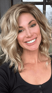 Katy C. @thewigeducator wearing JULIANNE LITE by JON RENAU in color 12FS12 MALIBU BLONDE | Light Gold Brown, Light Natural Gold Blonde, Pale Natural Gold-Blonde Blend, Shaded with Light Gold Brown