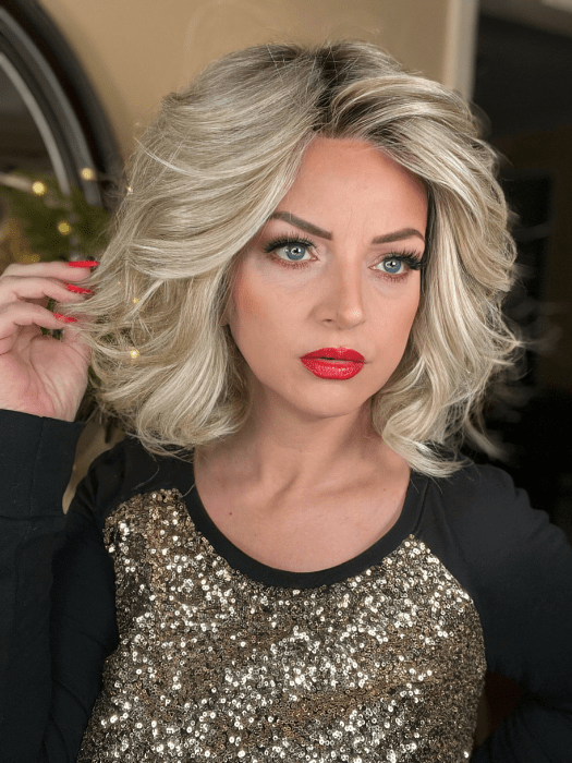Sandy @i_be_wiggin wearing EDITORS PICK ELITE by RAQUEL WELCH WIGS in color RL19/23SS SHADED BISCUIT | Light Ash Blonde Evenly Blended with Cool Platinum Blonde with Dark Roots