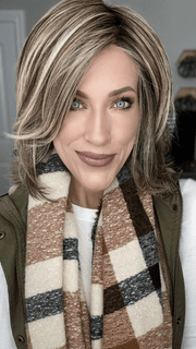 Kristyna Moore @kristynamoore wearing BIG TIME by RAQUEL WELCH WIGS in color RL12/22SS SHADED CAPPUCCINO | Light Golden Brown Evenly Blended with Cool Platinum Blonde Highlights with Dark Roots