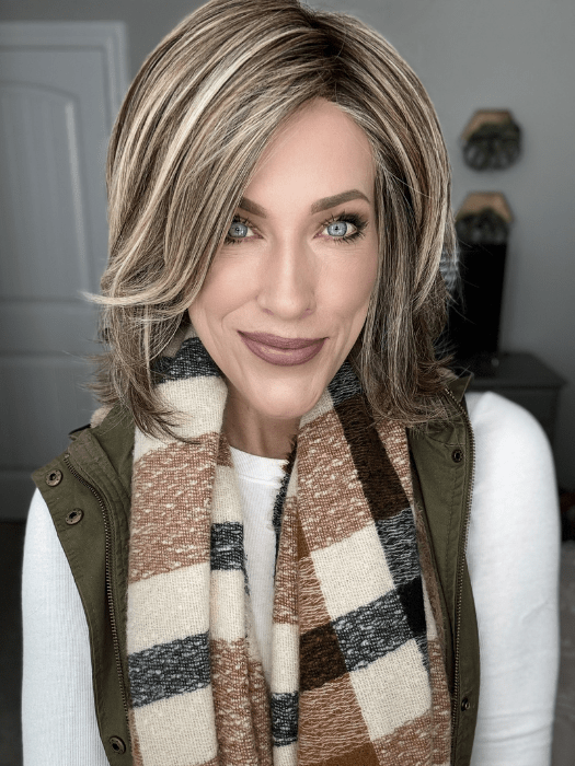 Kristyna Moore @kristynamoore wearing BIG TIME by RAQUEL WELCH WIGS in color RL12/22SS SHADED CAPPUCCINO | Light Golden Brown Evenly Blended with Cool Platinum Blonde Highlights with Dark Roots