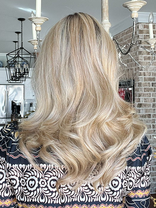 Jenna Fail @jenna_fail wearing BEAUTY REIGN by GABOR in color GF14-88SS GOLDEN WHEAT | Dark Blonde evenly Blended with Pale Blonde Highlights and Dark Roots