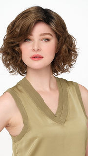 Model wearing BIANCA by ENVY in MACCHIATO | A blend of Chestnut Brown and Soft Dark Blonde with Dark Brown Roots