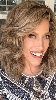Kristyna Moore @kristynamoore wearing BIG SPENDER by RAQUEL WELCH in color RL10/22SS SHADED ICED CAPPUCCINO | Light Brown shaded with Medium Blonde