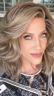 Kristyna Moore @kristynamoore wearing BIG SPENDER by RAQUEL WELCH in color RL10/22SS SHADED ICED CAPPUCCINO | Light Brown shaded with Medium Blonde