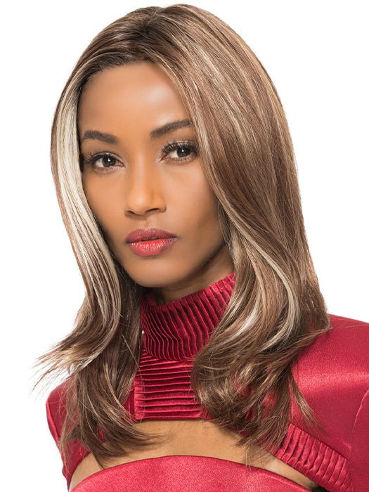 BLISS by TressAllure in DARK-AMBER-HL | Medium Red Brown and Light Red Brown blend with Dark Brown roots and Champagne highlights