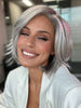 Model is wearing SAGE by ESTETICA in color R51LF60 | Off Black with 75% Grey Lightening to Gold Blonde Mix in Front