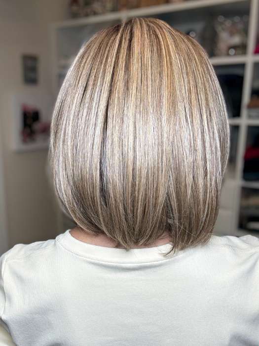 Eileen Franklin @crazywiglady wearing ALWAYS TRENDING by RAQUEL WELCH in color SS12/22 SHADED CAPPUCCINO | Light Golden Brown Evenly Blended with Cool Platinum Blonde Highlights with Dark Roots