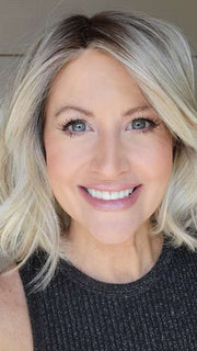 Natalie Gray @vanish.into.thin.hair wearing wearing Mira by Amore in shade SEA SALT BLOND R | A perfect mixture of cool, icy-blond and warm-dark blond. The rich brown root tone enhances the modern appearance.