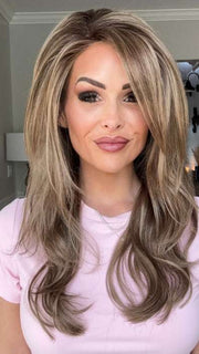 Crystal @crystallhoneycutt wearing MILES OF STYLE by RAQUEL WELCH in shade SS12/20 SHADED TOAST | Cool Dark Brown with Subtle Warm Highlights Roots 