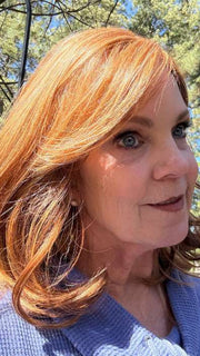 Susan @an_affair_with_hair wearing CURVE APPEAL by RAQUEL WELCH in color RL30/27 RUSTY AUBURN | Medium Auburn Evenly Blended with Strawberry Blonde