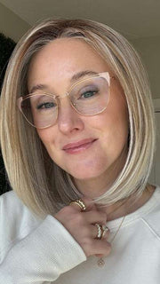 Carlyn @carlynwilson84 wearing CRUISE CONTROL by RAQUEL WELCH in color RL19/23SS SHADED BISCUIT | Light Ash Blonde Evenly Blended with Cool Platinum Blonde with Dark Roots 