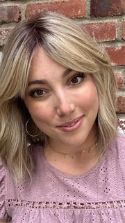 Jen Brown @being_mrs_brown wearing HOLLIE by JON RENAU in color 12FS8 SHADED PRALINE | Light Gold Brown, Light Natural Gold Blonde & Pale Natural Gold-Blonde Blend, Shaded with Medium Brown