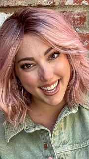 Jen Brown @being_mrs_brown wearing NYX by RENE OF PARIS in color WATERMELON-R | Rich Pastel Pink Base with Subtle Soft Reddish Tone and Soft Dark Brown Roots