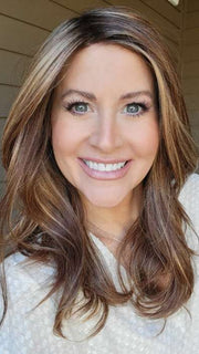 Natalie Gray @vanish.into.thin.hair wearing LEONI by RENE OF PARIS in color CARAMEL SWIRL | A blend of Warm Caramel, Chocolate Brown, Honey-Toned Blonde with Brown Roots