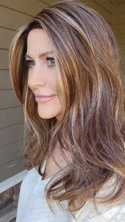 Natalie Gray @vanish.into.thin.hair wearing LEONI by RENE OF PARIS in color CARAMEL SWIRL | A blend of Warm Caramel, Chocolate Brown, Honey-Toned Blonde with Brown Roots